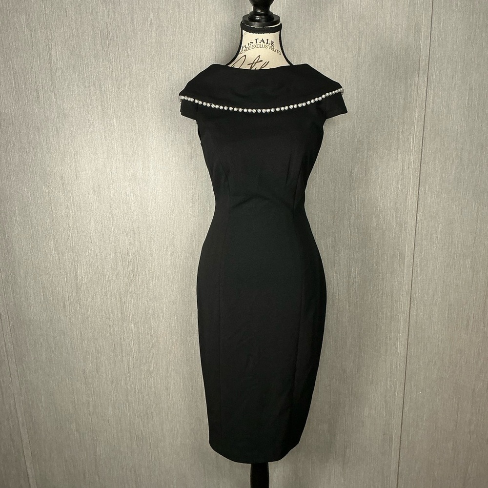 Black Pearl Trim Sheath Dress Size 4